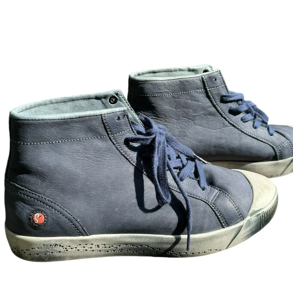 SOFTINOS BY FLY LONDON LEATHER LACE UP SNEAKERS SHOES INDIRA BLUE 38 FITS 7.5-8